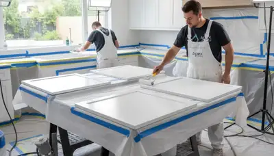 Professional cabinet painting in Redmond WA kitchen by expert house painters for durable refinishing