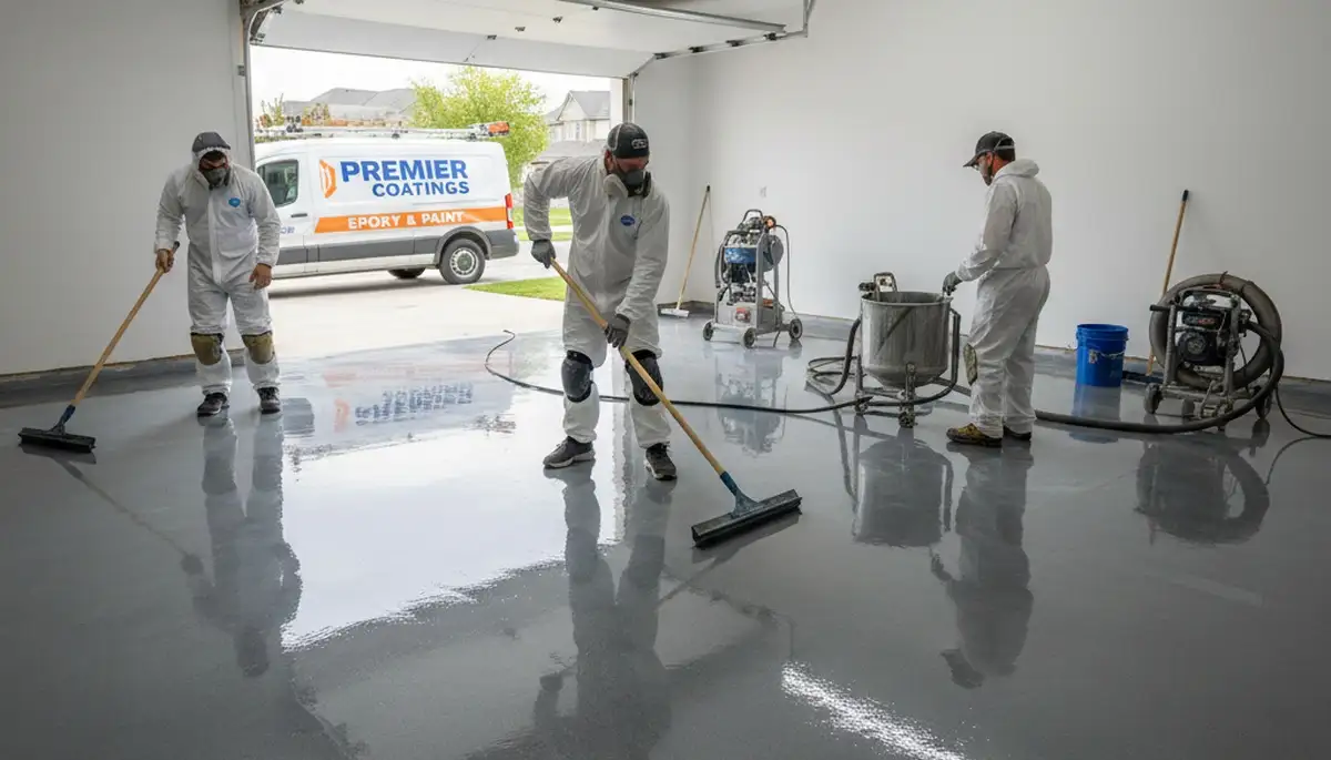 Epoxy floor coating in Redmond WA garage by professional painters for durable, moisture-resistant finish