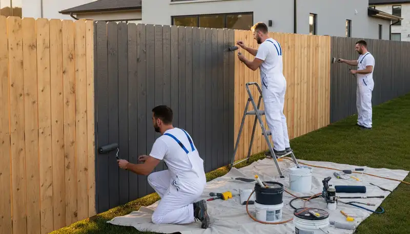 Professional fence painting in Redmond, WA by expert local painters protecting wood from weather damage
