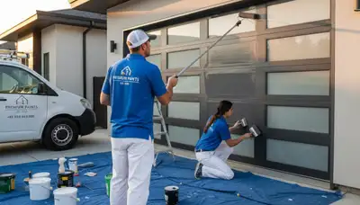 Professional garage door painting by house painters in Redmond, WA enhancing curb appeal