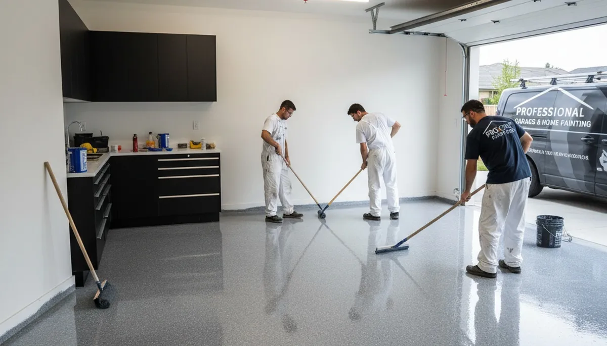 Epoxy garage floor coating by professional painters in Redmond, WA for durable, glossy protection