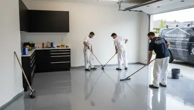 Epoxy garage floor coating by professional painters in Redmond, WA for durable, glossy protection