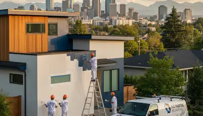 Professional house painters working on exterior home in Redmond WA