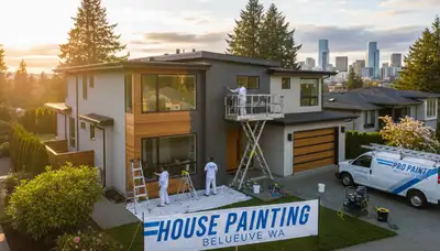 Professional house painters working on exterior home painting in Redmond, WA