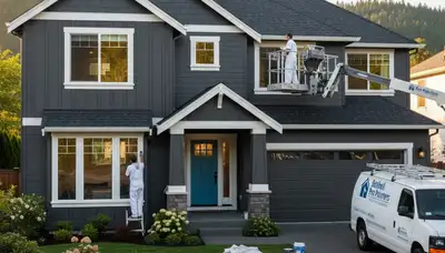 Professional house painters working on exterior home painting in Redmond, WA