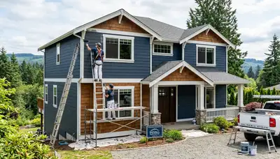 Professional house painters working on exterior home in Redmond WA