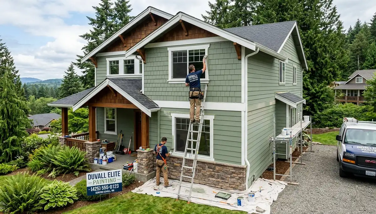 Professional house painters working on exterior home in Redmond WA