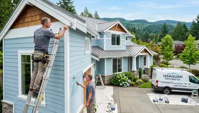 Professional house painters working on exterior home repaint in Redmond WA