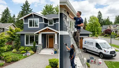 Professional house painters working on exterior home repaint in Redmond WA
