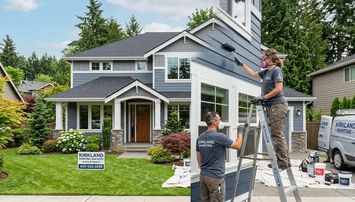 Professional house painters working on residential exterior in Redmond WA