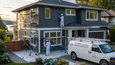Professional house painters working on exterior home in Redmond WA