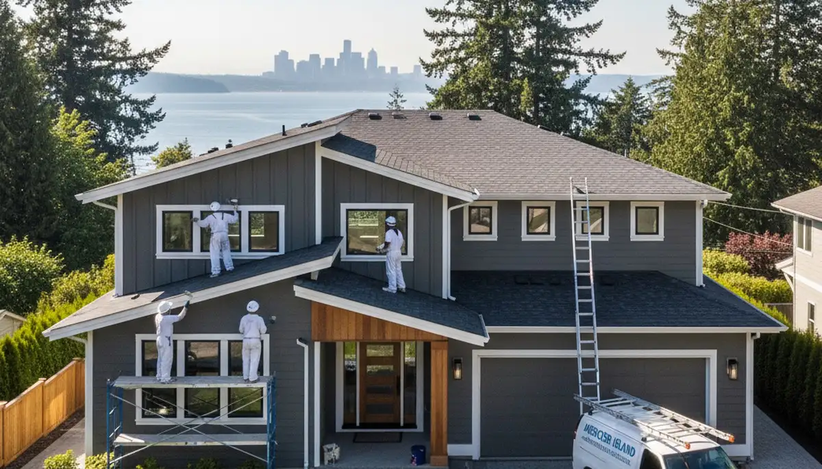Professional house painters working on exterior home painting in Redmond WA