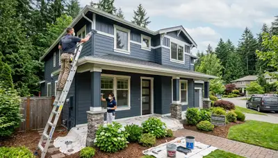 Professional house painters transforming home exterior in Redmond WA