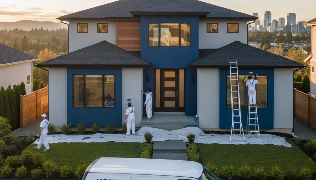 Redmond, WA house painters applying exterior paint to a home for professional residential painting services
