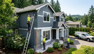 Professional house painters working on residential exterior in Redmond WA