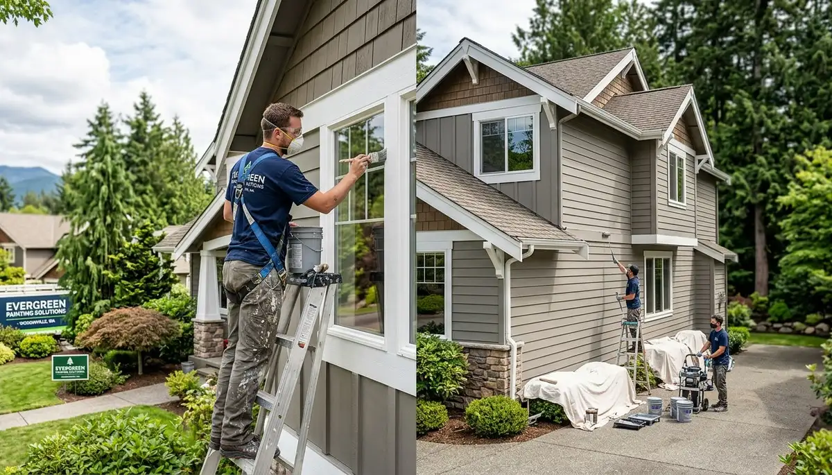 Professional house painters finishing exterior home painting in Redmond WA