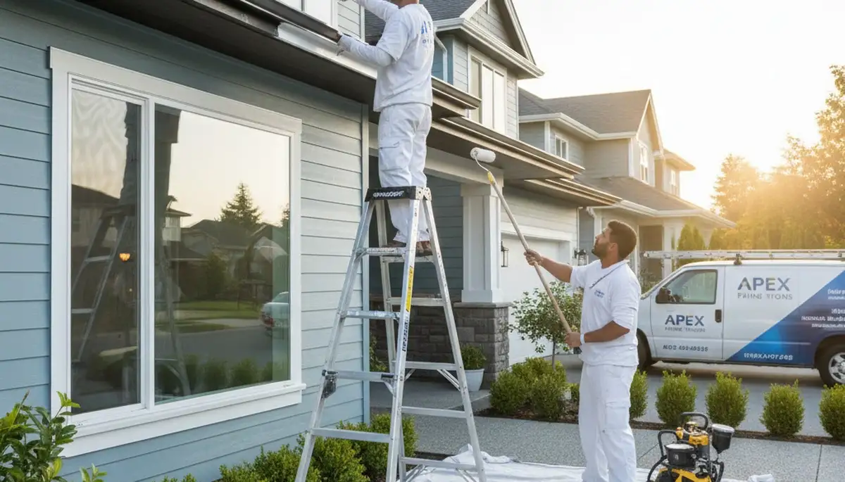 Professional trim and fascia painting on a Redmond WA home exterior by expert house painters