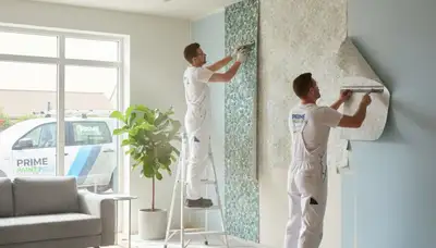 Professional painters performing wallpaper removal in Redmond, WA home interior
