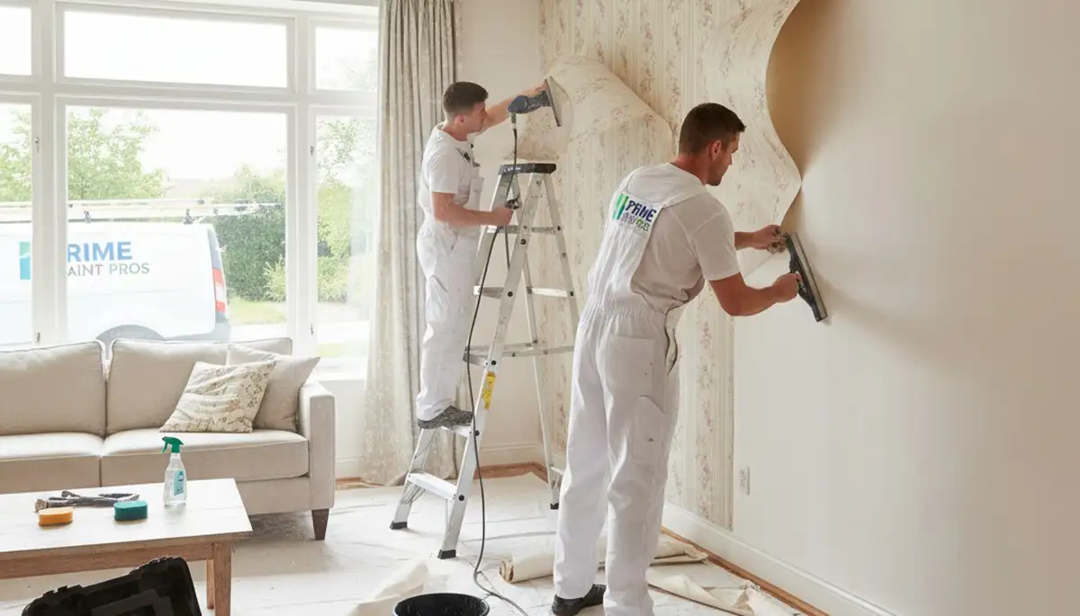 Professional wallpaper removal by house painters in Redmond, WA preparing walls for new paint