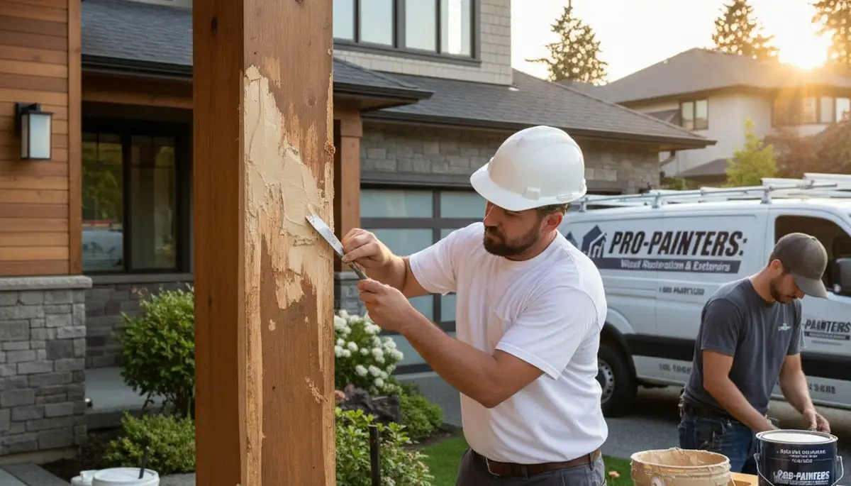 Professional wood rot repair on Redmond, WA home exterior by expert painters
